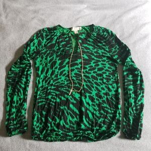 Michael Kors Green/Black Leopard LS Top XS